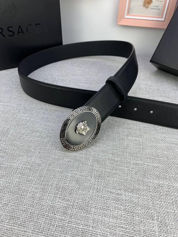 Versace Black Leather Vitello Belt Silver Medallion Buckle Banlieue91