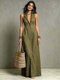 Women's Stand-Collar A-Line Maxi Dress – Resort & Vacation Style FitiqueFit