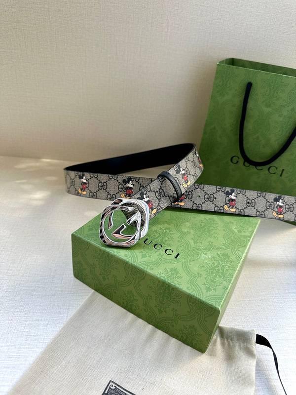 GUCCI x Mickey Mouse Embellished coated-canvas and leather belt 'Grey' Banlieue91