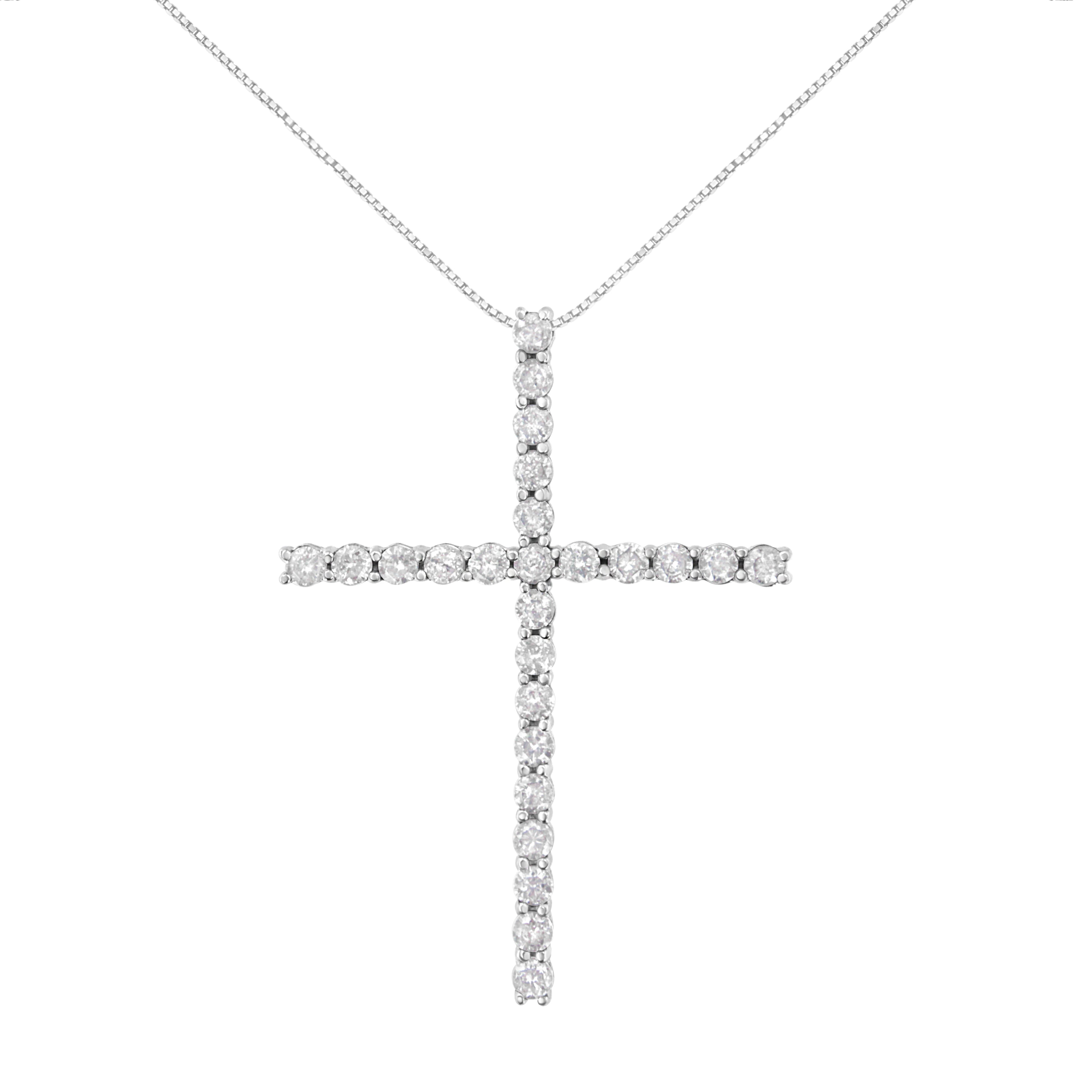 .925 Sterling Silver 2 1/2 cttw Diamond Cross Pendant Necklace (H-I, I2-I3) Bids.com