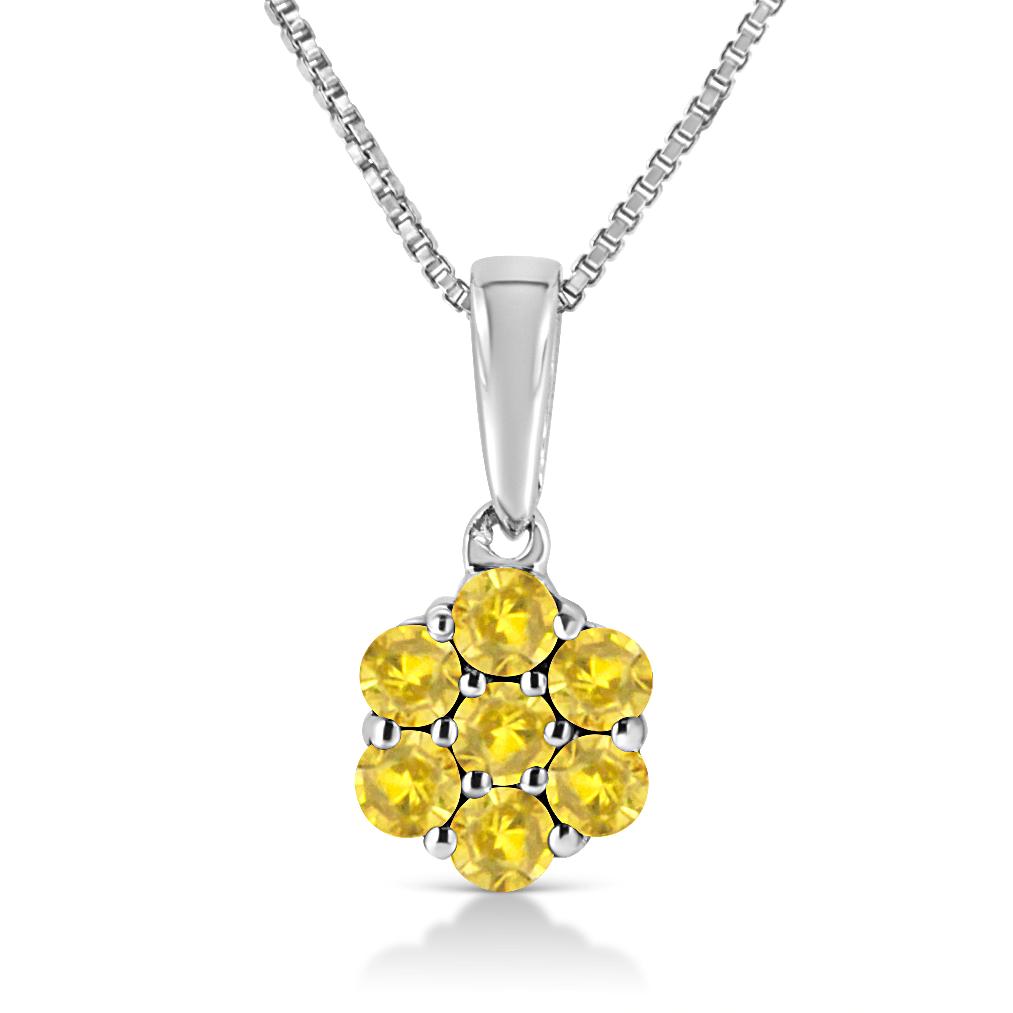 .925 Sterling Silver 1/2 Cttw Prong Set Treated Green Diamond Floral Cluster 18" Pendant Necklace (Green Color, I1-I2 Clarity) Bids.com