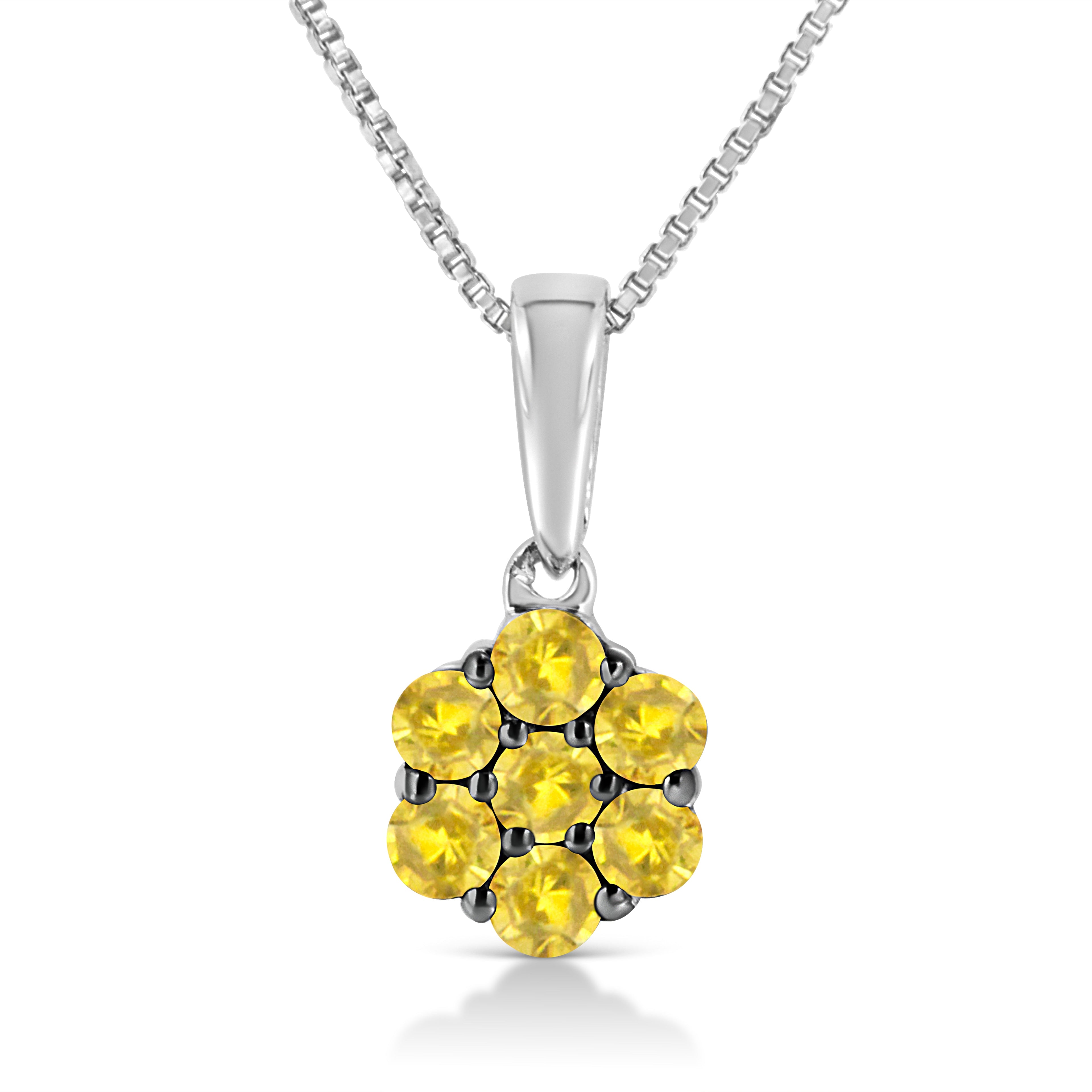 .925 Sterling Silver 1/2 Cttw Prong Set Treated Green Diamond Floral Cluster 18" Pendant Necklace (Green Color, I1-I2 Clarity) Bids.com