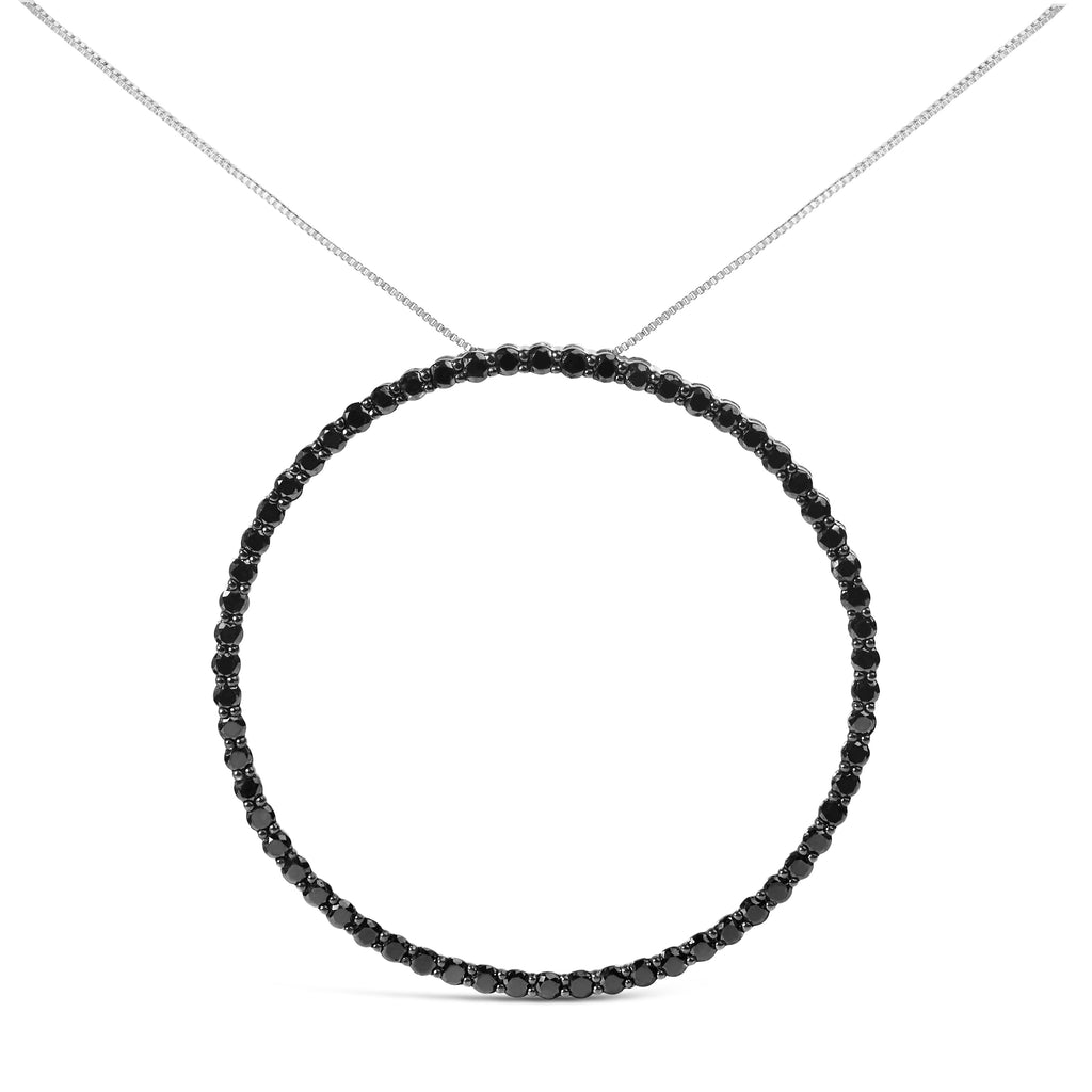 .925 Sterling Silver 4.0 Cttw Black Diamond Open Hoop Circle 18" Pendant Necklace (Black Color, I2-I3 Clarity) Bids.com