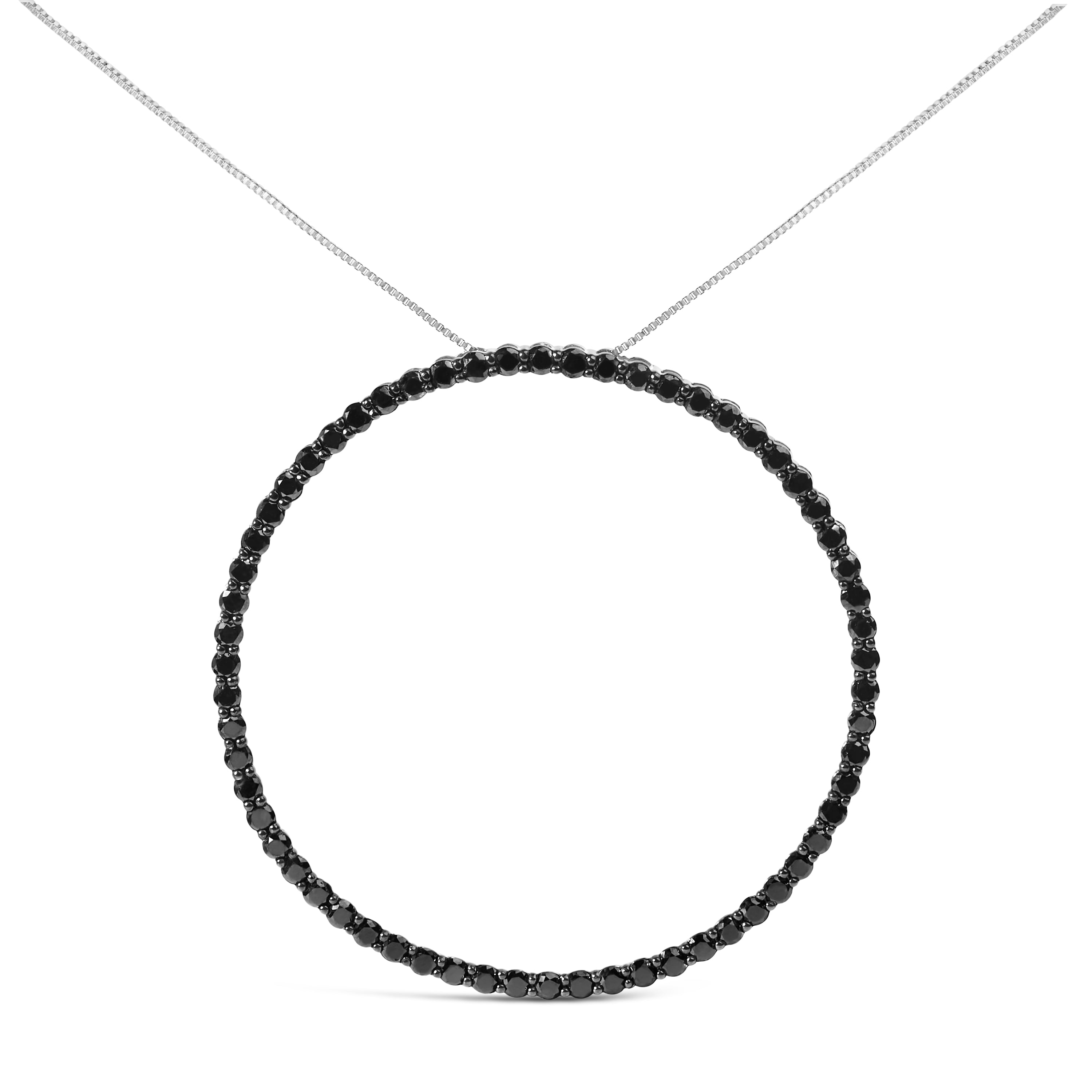 .925 Sterling Silver 4.0 Cttw Black Diamond Open Hoop Circle 18" Pendant Necklace (Black Color, I2-I3 Clarity) Bids.com
