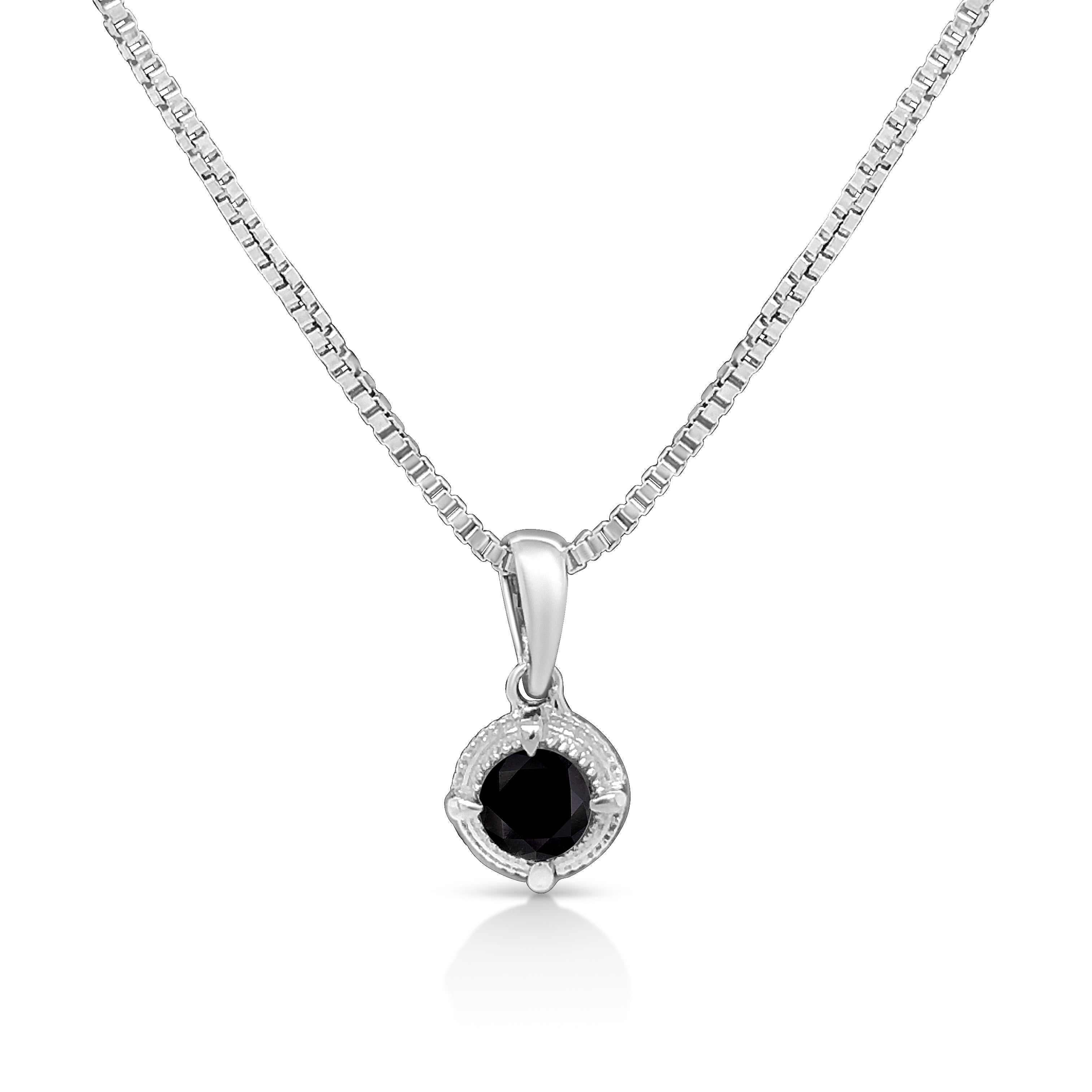 .925 Sterling Silver 3/4 Cttw Treated Blue Diamond Solitaire 18" Milgrain Pendant Necklace (Blue Color, I1-I2 Clarity) Bids.com