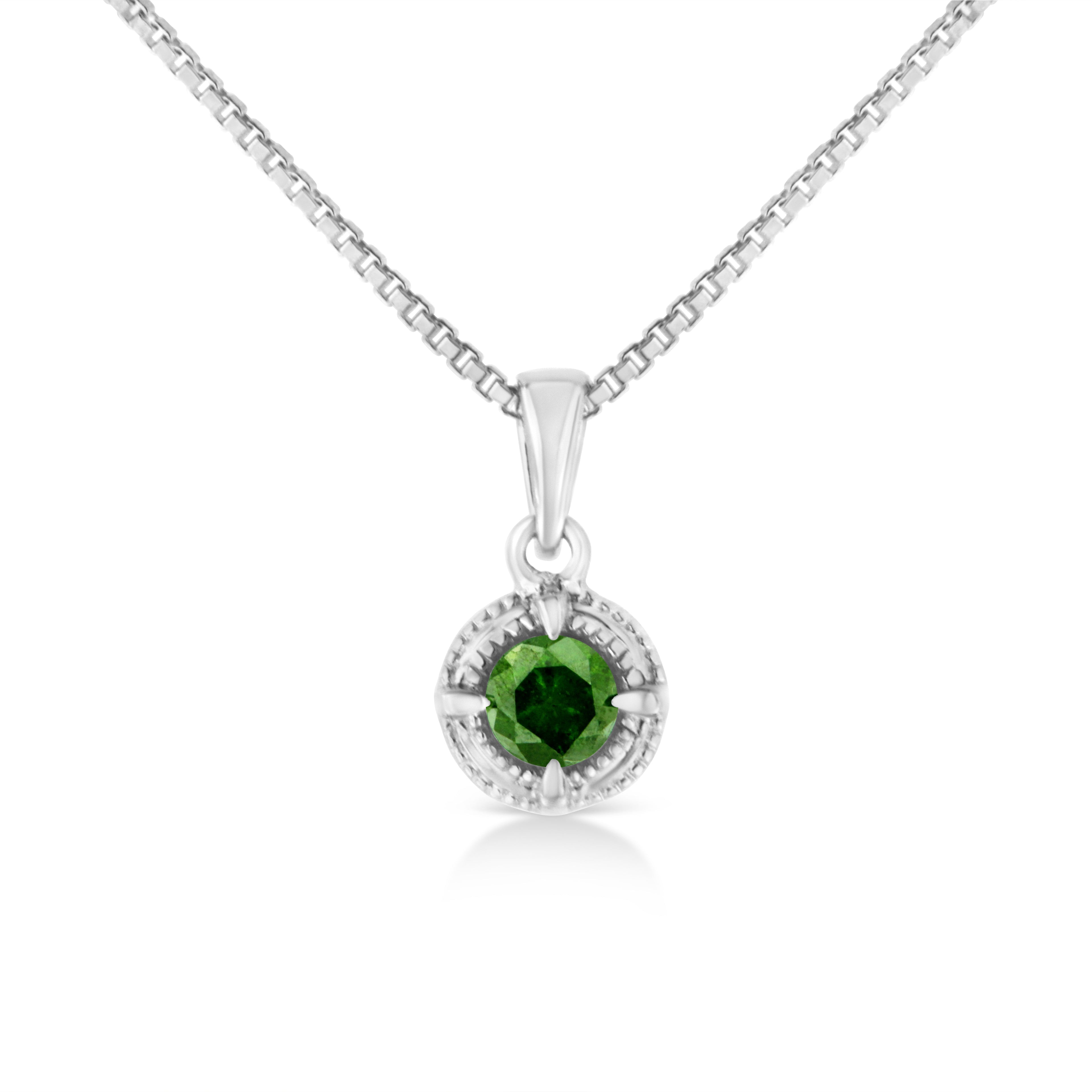 .925 Sterling Silver 3/4 Cttw Treated Blue Diamond Solitaire 18" Milgrain Pendant Necklace (Blue Color, I1-I2 Clarity) Bids.com