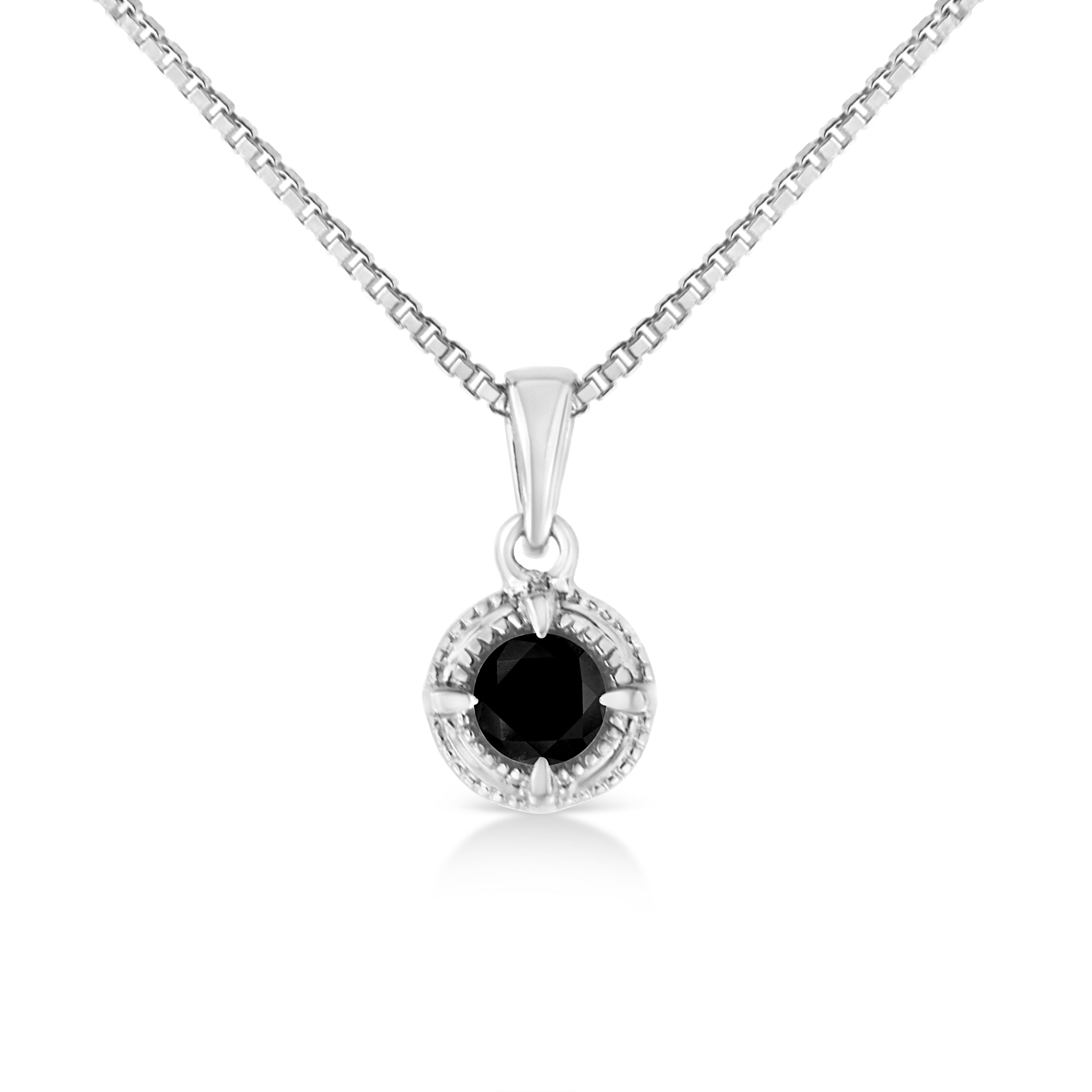 .925 Sterling Silver 3/4 Cttw Treated Blue Diamond Solitaire 18" Milgrain Pendant Necklace (Blue Color, I1-I2 Clarity) Bids.com