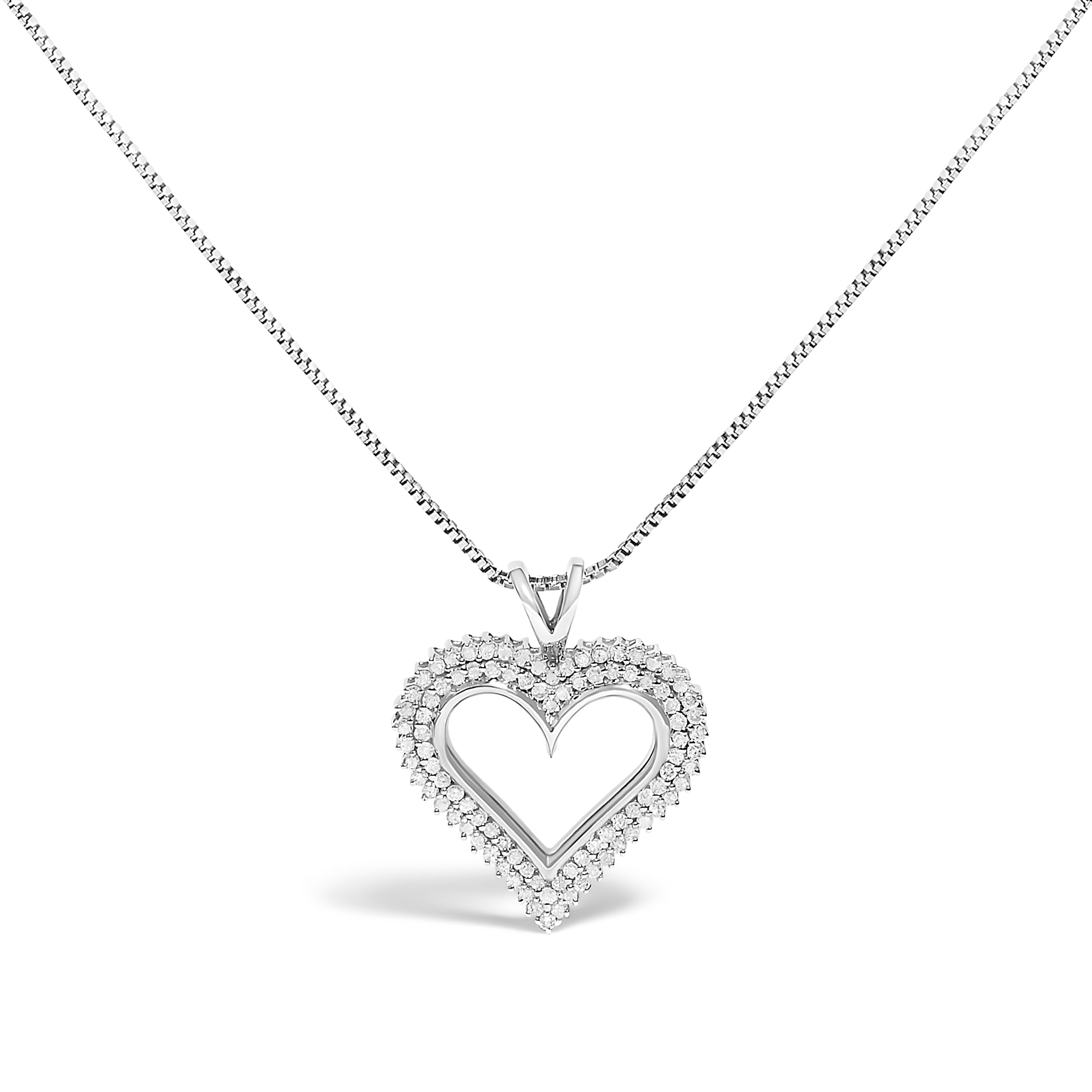 .925 Sterling Silver 1.00 Cttw Diamond Heart 18" Pendant Necklace (I-J Color, I2-I3 Clarity) Bids.com