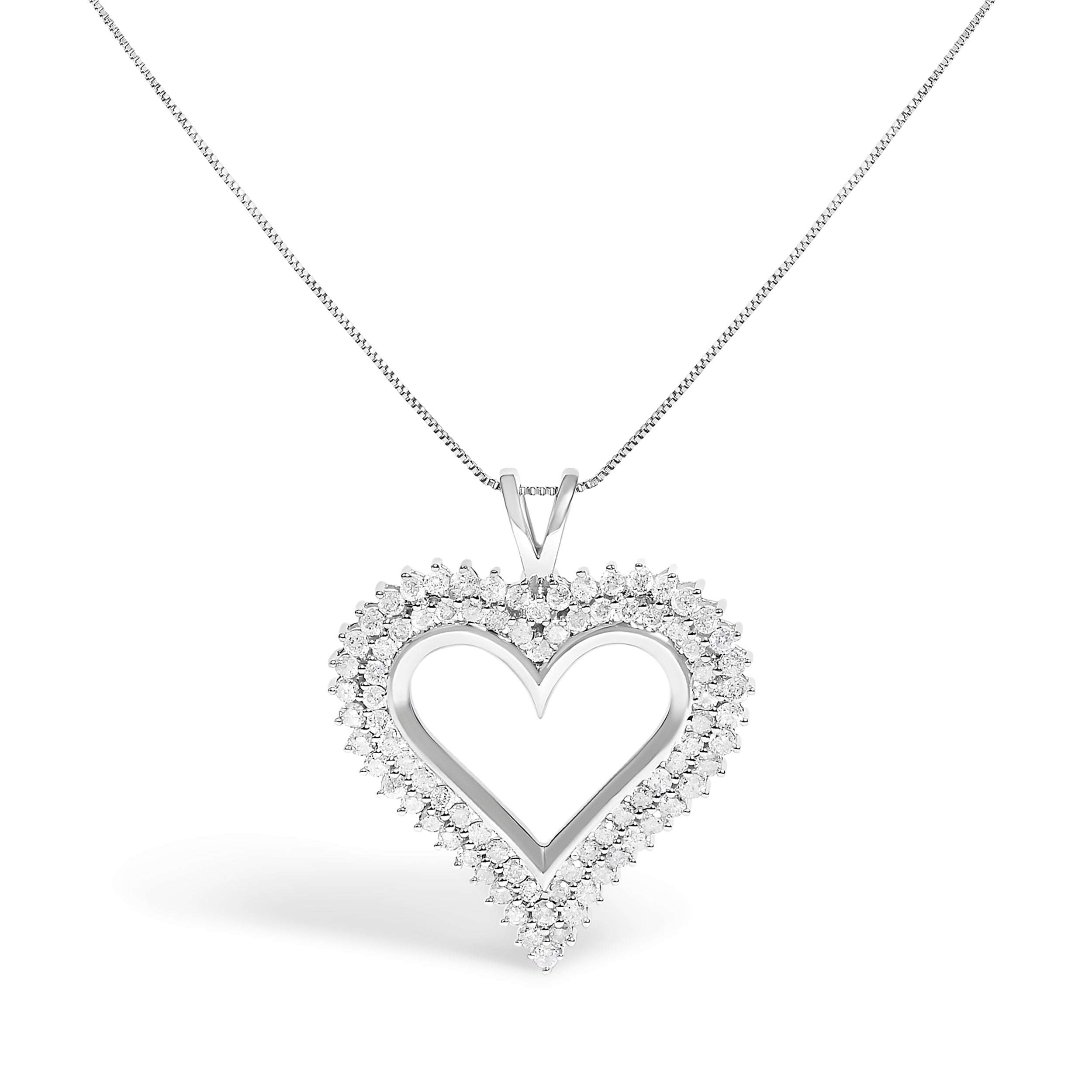 .925 Sterling Silver 1.00 Cttw Diamond Heart 18" Pendant Necklace (I-J Color, I2-I3 Clarity) Bids.com