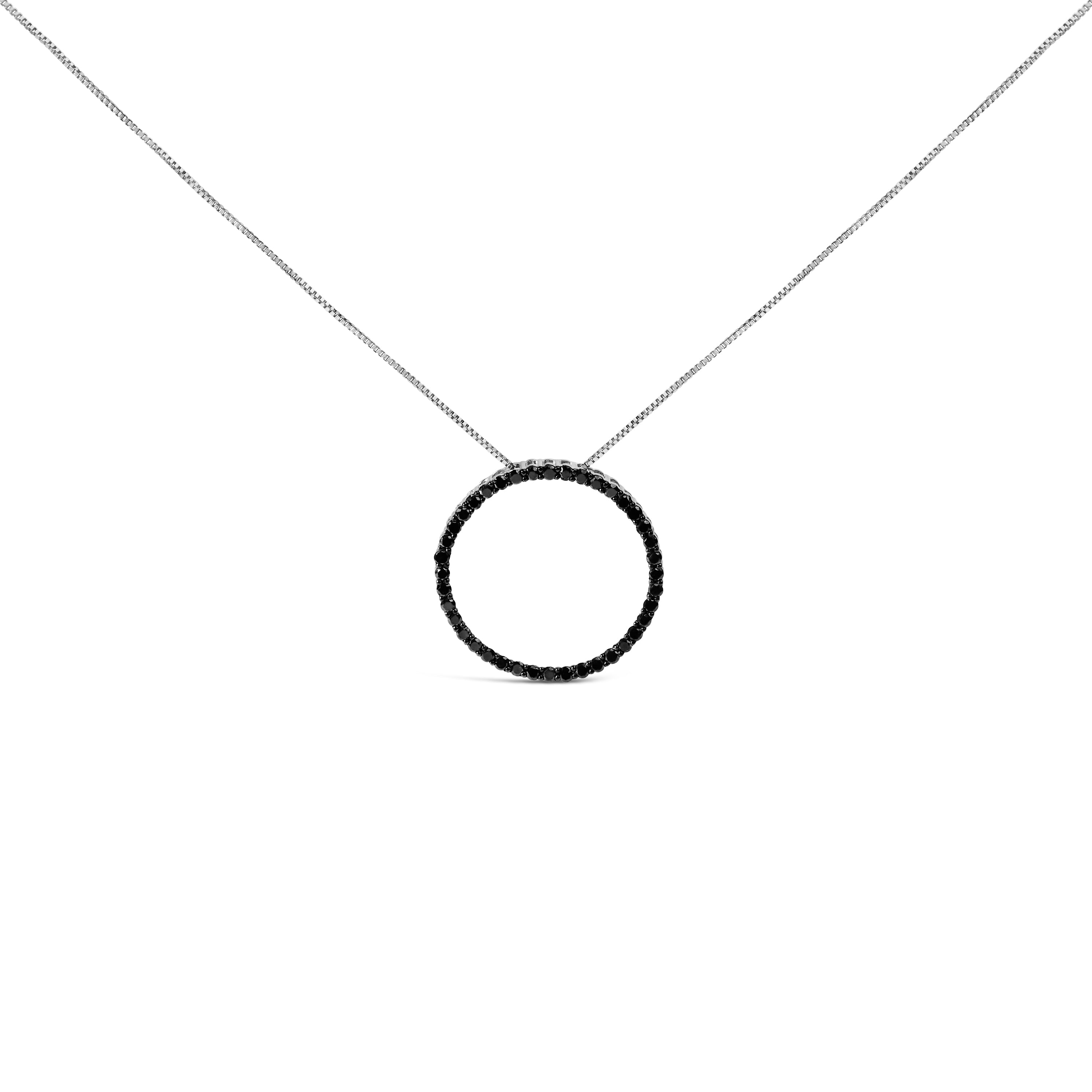.925 Sterling Silver 4.0 Cttw Black Diamond Open Hoop Circle 18" Pendant Necklace (Black Color, I2-I3 Clarity) Bids.com