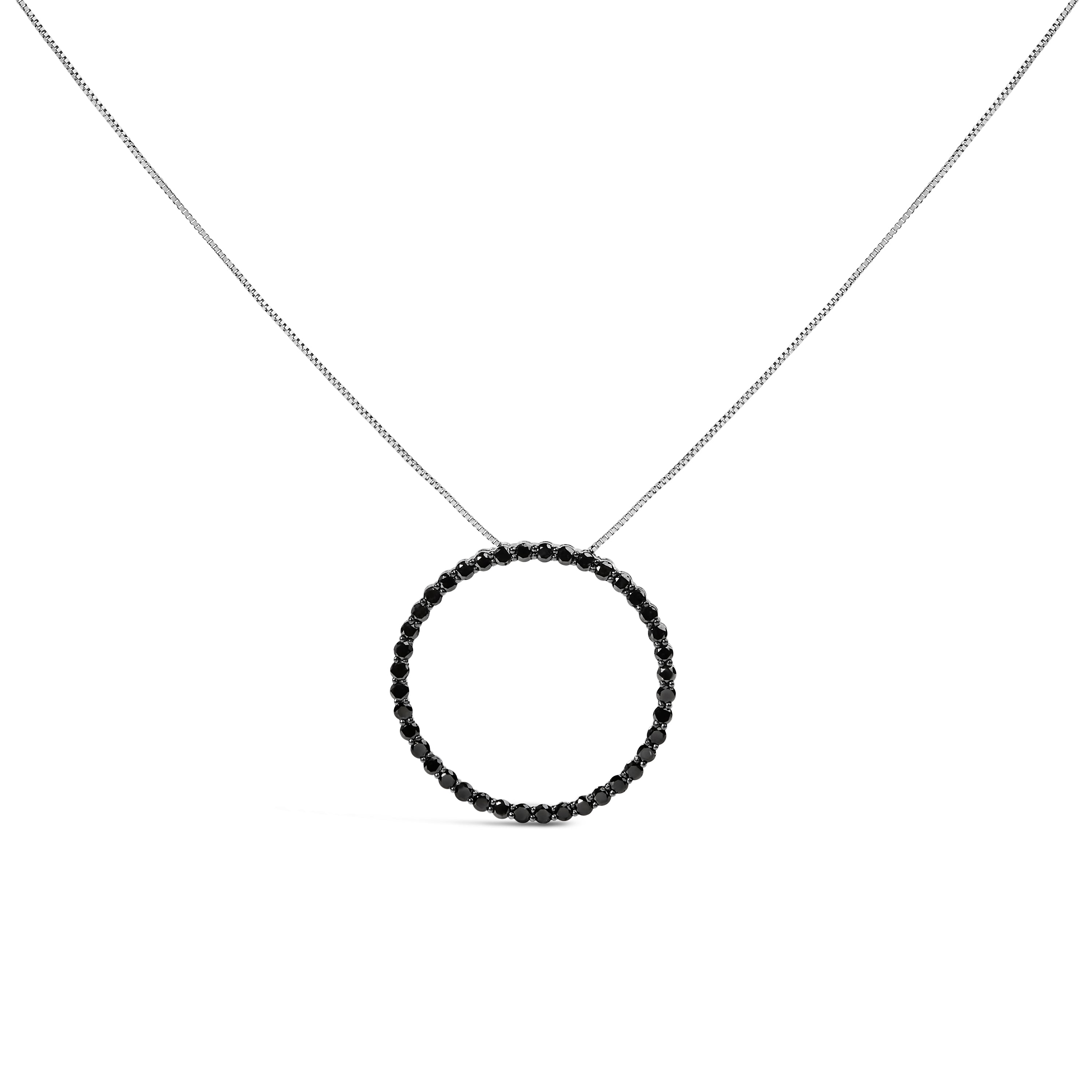.925 Sterling Silver 4.0 Cttw Black Diamond Open Hoop Circle 18" Pendant Necklace (Black Color, I2-I3 Clarity) Bids.com