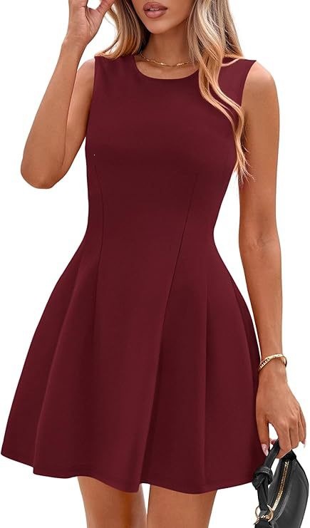 Sleeveless Solid Color Pleated Dress | Flared Midi Casual FitiqueFit