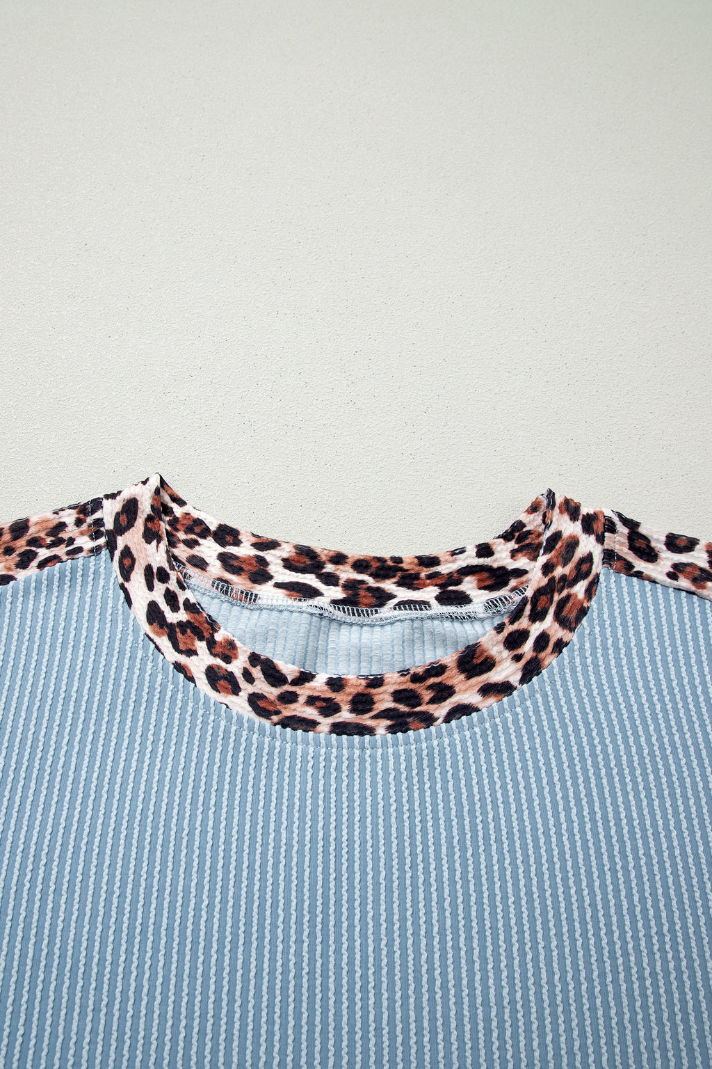 Light Grey Leopard Trim Twist Ribbed Short Set