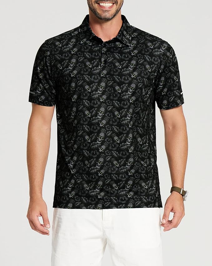 Golf Shirts for Men - Moisture Wicking Short Sleeve Performance Sport Casual Striped Collared Mens Polo Shirt IronWave Fitness