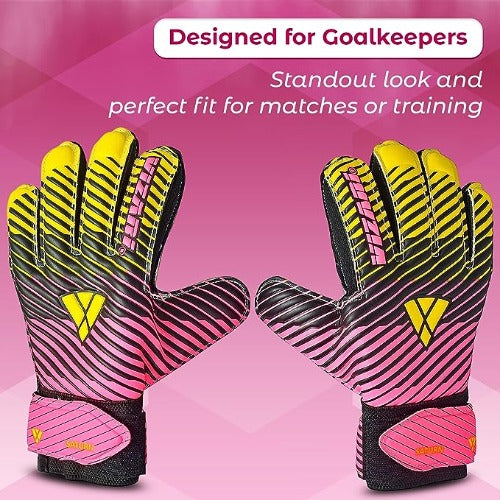 Saturn F.P. Goalkeeper Gloves w/ Finger Support-Pink/Yellow Vizari Sports