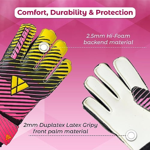Saturn F.P. Goalkeeper Gloves w/ Finger Support-Pink/Yellow Vizari Sports