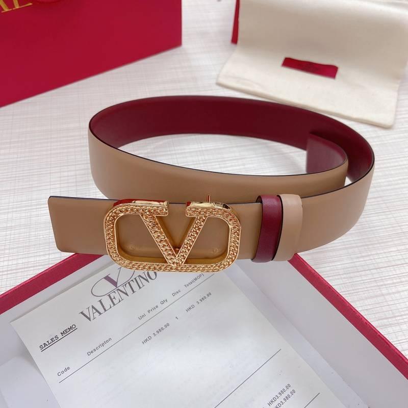 Valentino V logo Hammered Buckle Reversible Wide Signature Belt 'Beige/Red' Banlieue91