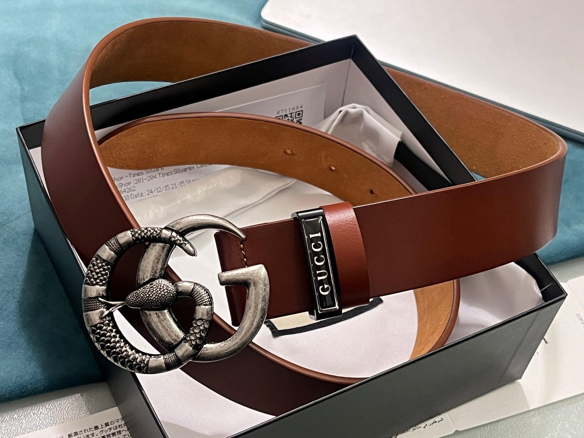 GUCCI Embellished coated-canvas and leather belt 'Brown' Banlieue91
