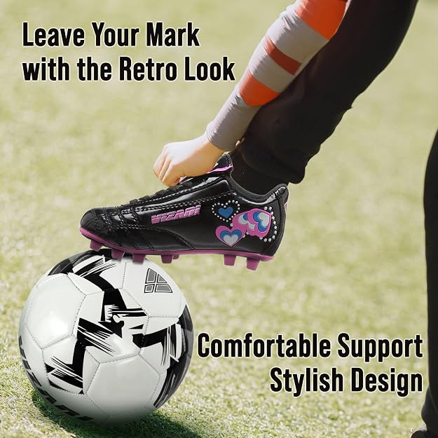 Vizari Shiny Retro Hearts Firm Ground Soccer Cleats– Black/Pink Vizari Sports