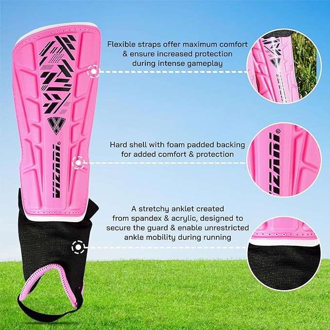 Vizari Malaga Soccer Shin Guards for Youth & Adults -Lightweight Ankle Protection – Pink Vizari Sports