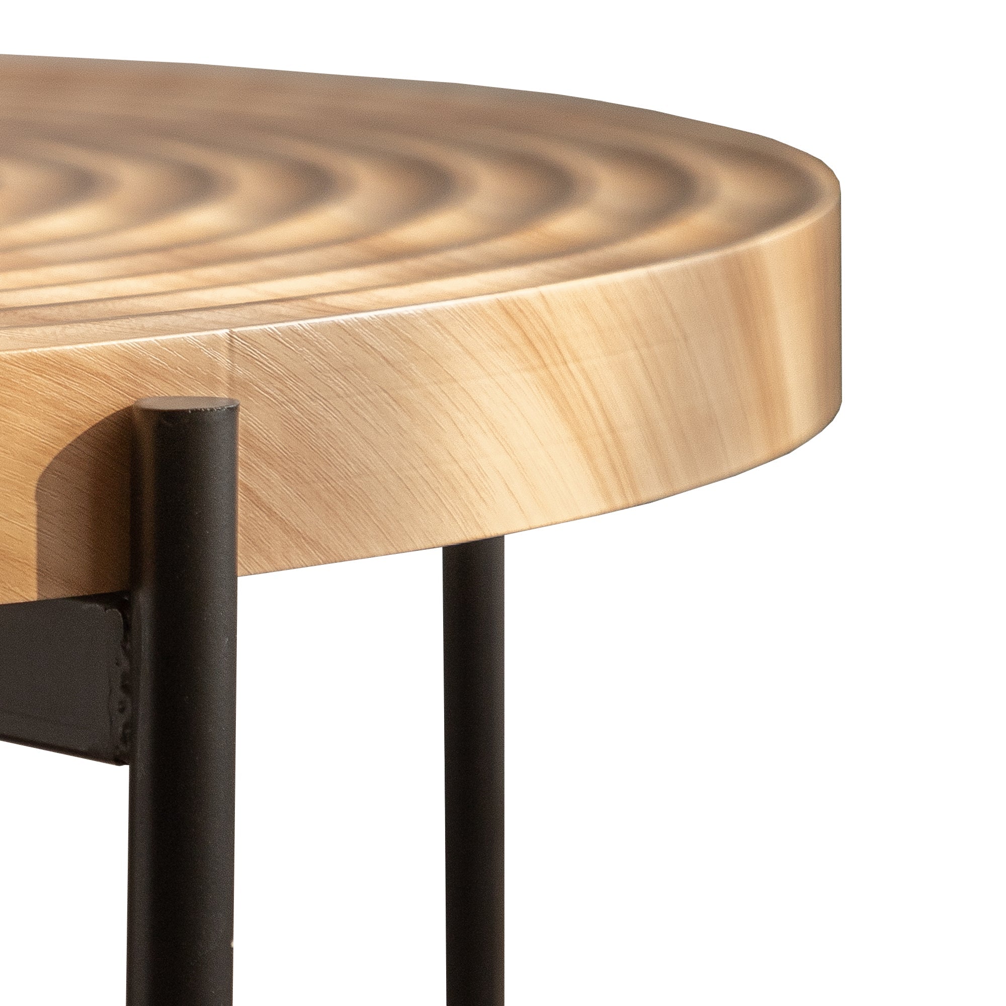 Modern Thread Design Round Coffee Table MDF Table Top with Cross Legs Metal Base(Set of 2 pcs )