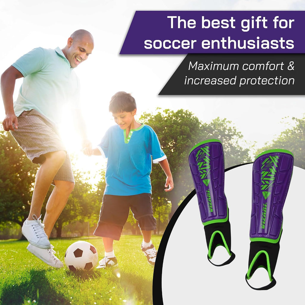 Vizari Malaga Soccer Shin Guards for Youth & Adults -Lightweight Ankle Protection – Purple/Green Vizari Sports