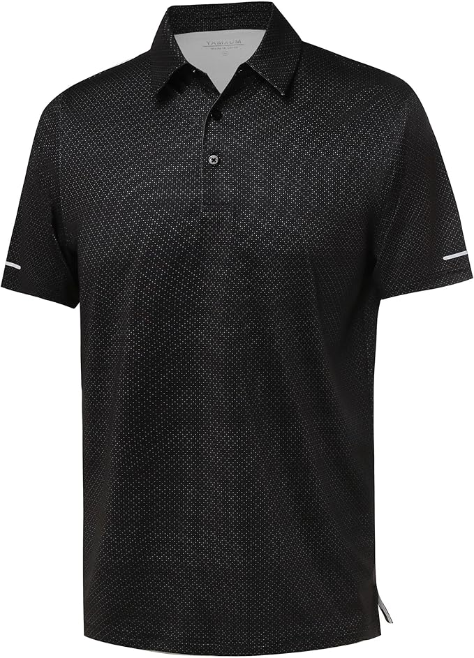 Golf Shirts for Men - Moisture Wicking Short Sleeve Performance Sport Casual Striped Collared Mens Polo Shirt IronWave Fitness