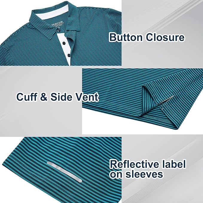 Golf Shirts for Men - Moisture Wicking Short Sleeve Performance Sport Casual Striped Collared Mens Polo Shirt IronWave Fitness