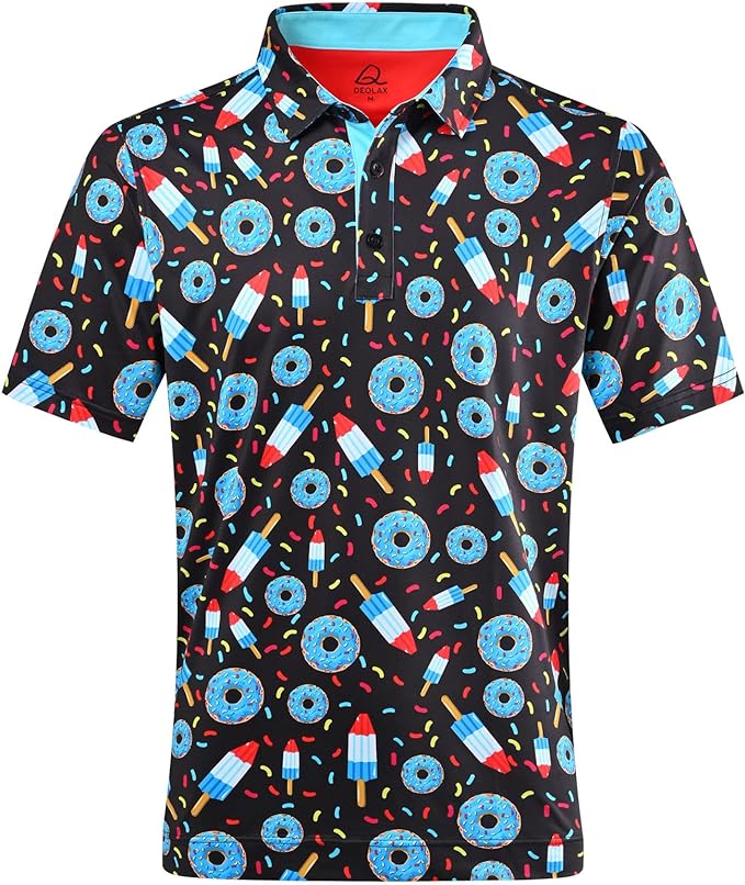 DEOLAX Mens Polo Shirts Fashion Print Mens Golf Shirt Dry Fit Mens Golf Polo Short Sleeve Quick Dry Funny Golf Shirt for Men IronWave Fitness