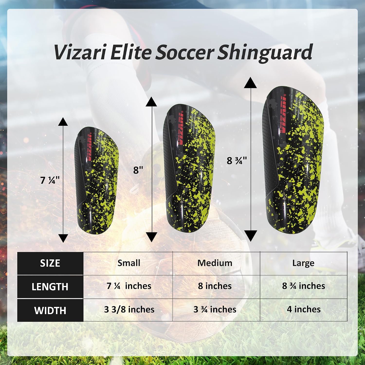Vizari Sports Elite Soccer Shin Guard with Compression Sleeve, Black/Yellow/Red Vizari Sports