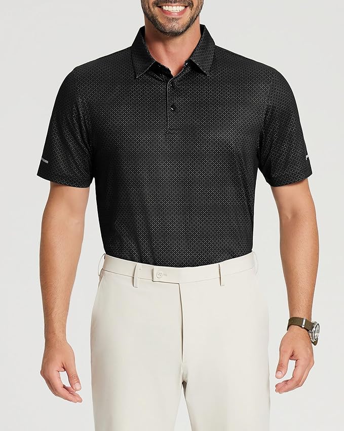 Golf Shirts for Men - Moisture Wicking Short Sleeve Performance Sport Casual Striped Collared Mens Polo Shirt IronWave Fitness