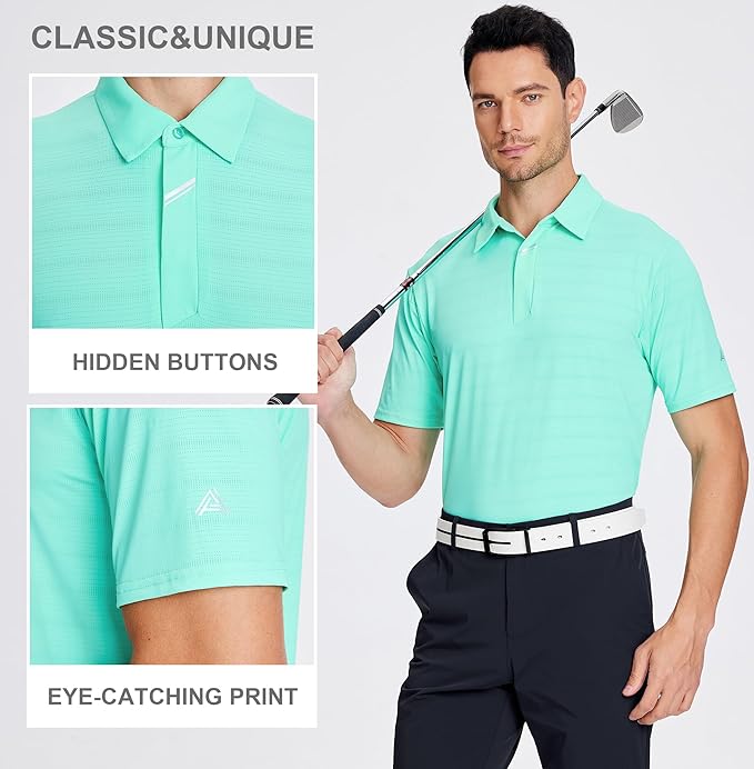 Esabel.C Jacquard Golf Shirts for Men Moisture Wicking Short Sleeve Performance Dry Fit Active Mens Polo Shirts IronWave Fitness