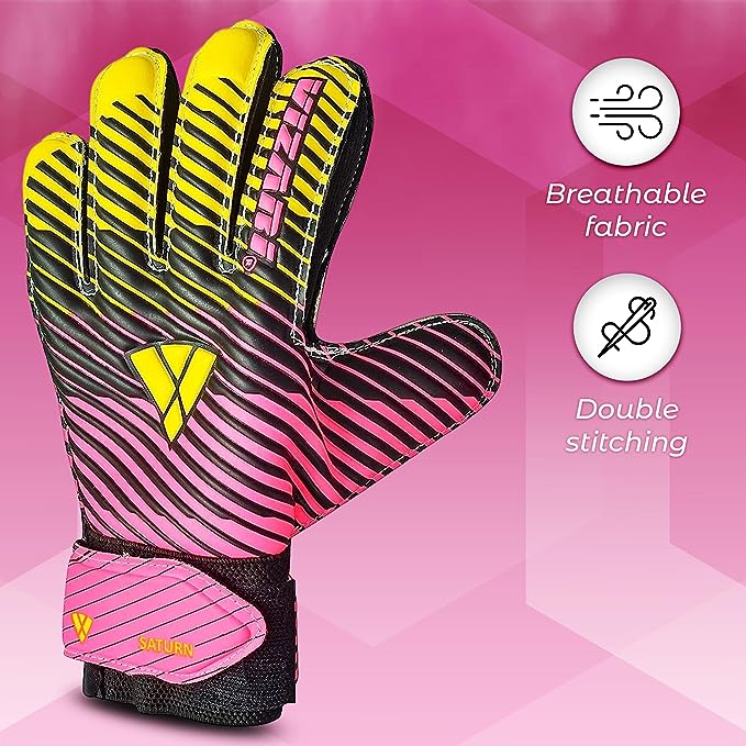 Saturn F.P. Goalkeeper Gloves w/ Finger Support-Pink/Yellow Vizari Sports