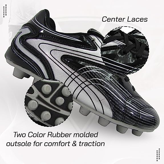 Vizari Youth Striker Firm Ground Soccer Shoes – Black/Silver Vizari Sports