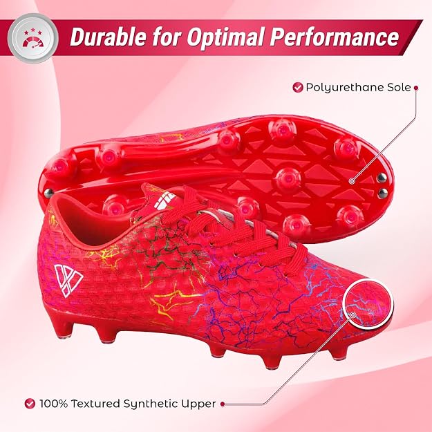 Vizari Zodiac Junior Kids Firm Ground (FG) Soccer Cleats -Red, Youth Sizes 8C Vizari Sports