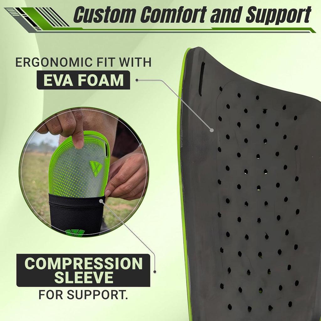 Vizari Atletico Soccer Shin Guards with Compression Pocket Sleeve – Green/Grey Vizari Sports