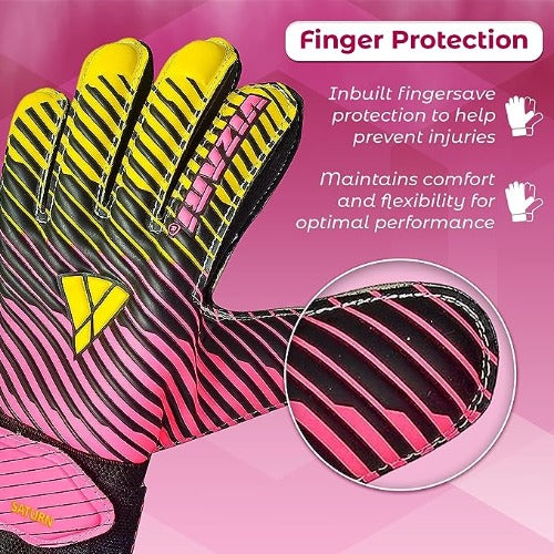 Saturn F.P. Goalkeeper Gloves w/ Finger Support-Pink/Yellow Vizari Sports