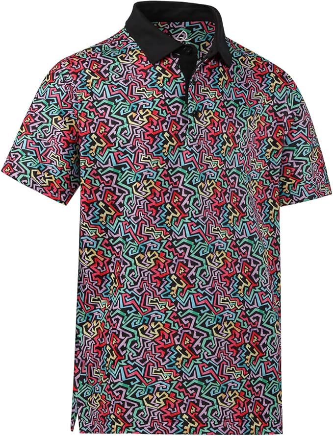 DEOLAX Mens Polo Shirts Fashion Print Mens Golf Shirt Dry Fit Mens Golf Polo Short Sleeve Quick Dry Funny Golf Shirt for Men IronWave Fitness