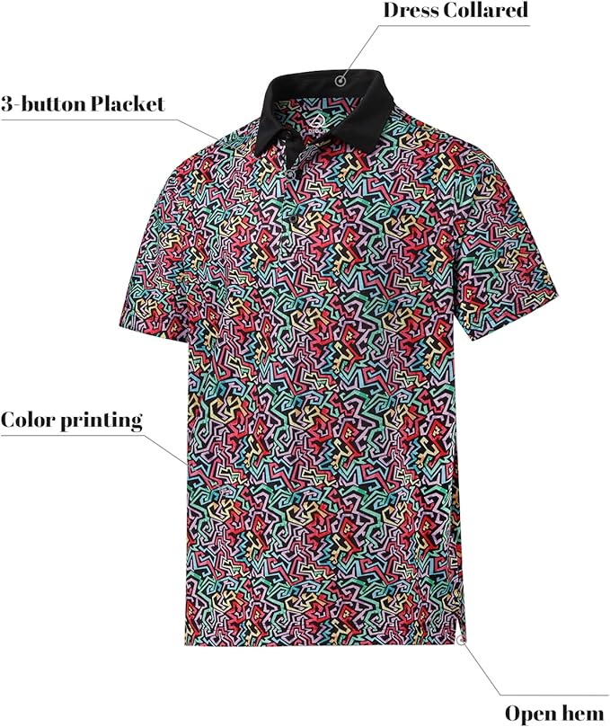 DEOLAX Mens Polo Shirts Fashion Print Mens Golf Shirt Dry Fit Mens Golf Polo Short Sleeve Quick Dry Funny Golf Shirt for Men IronWave Fitness