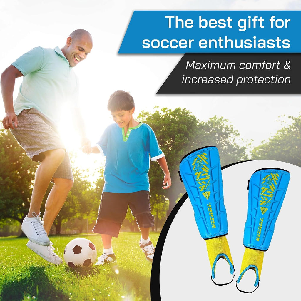 Vizari Malaga Soccer Shin Guards for Youth & Adults -Lightweight Ankle Protection – Sky/Yellow Vizari Sports
