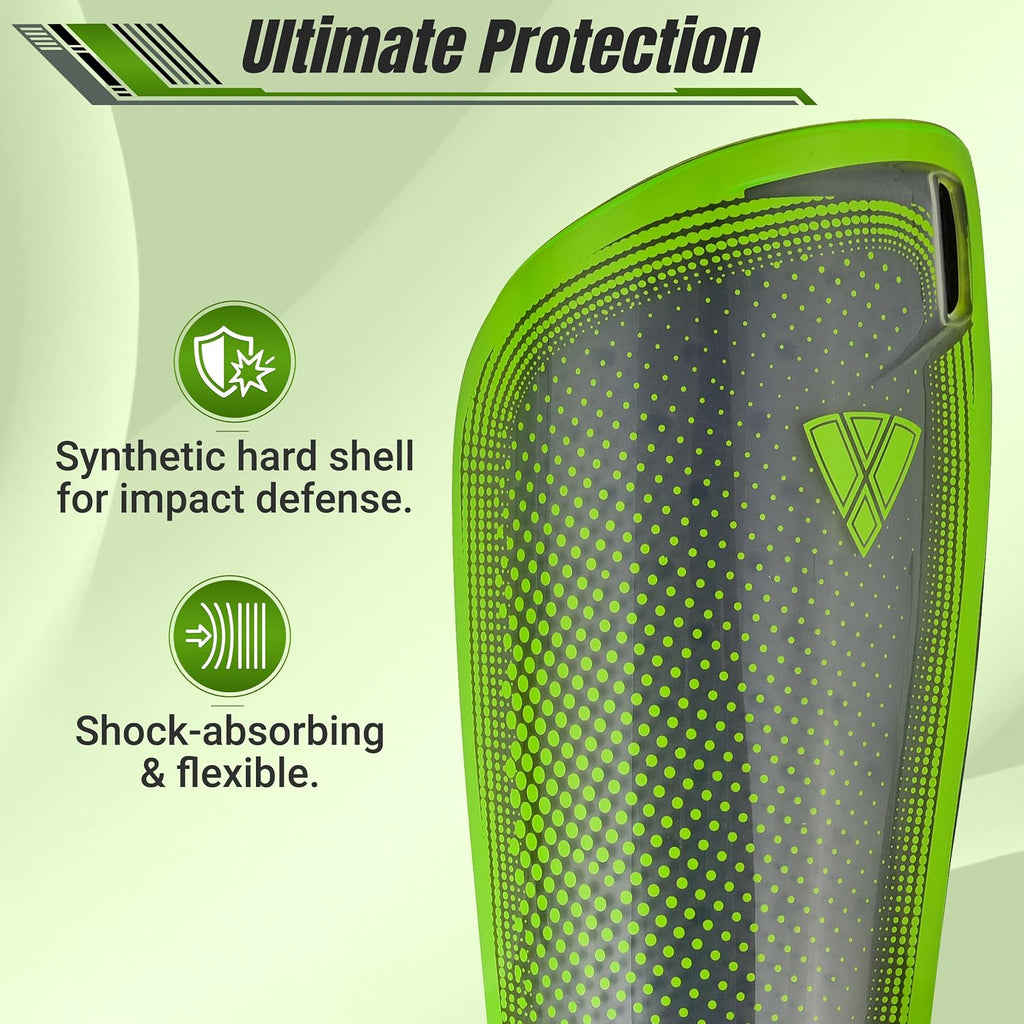 Vizari Atletico Soccer Shin Guards with Compression Pocket Sleeve – Green/Grey Vizari Sports