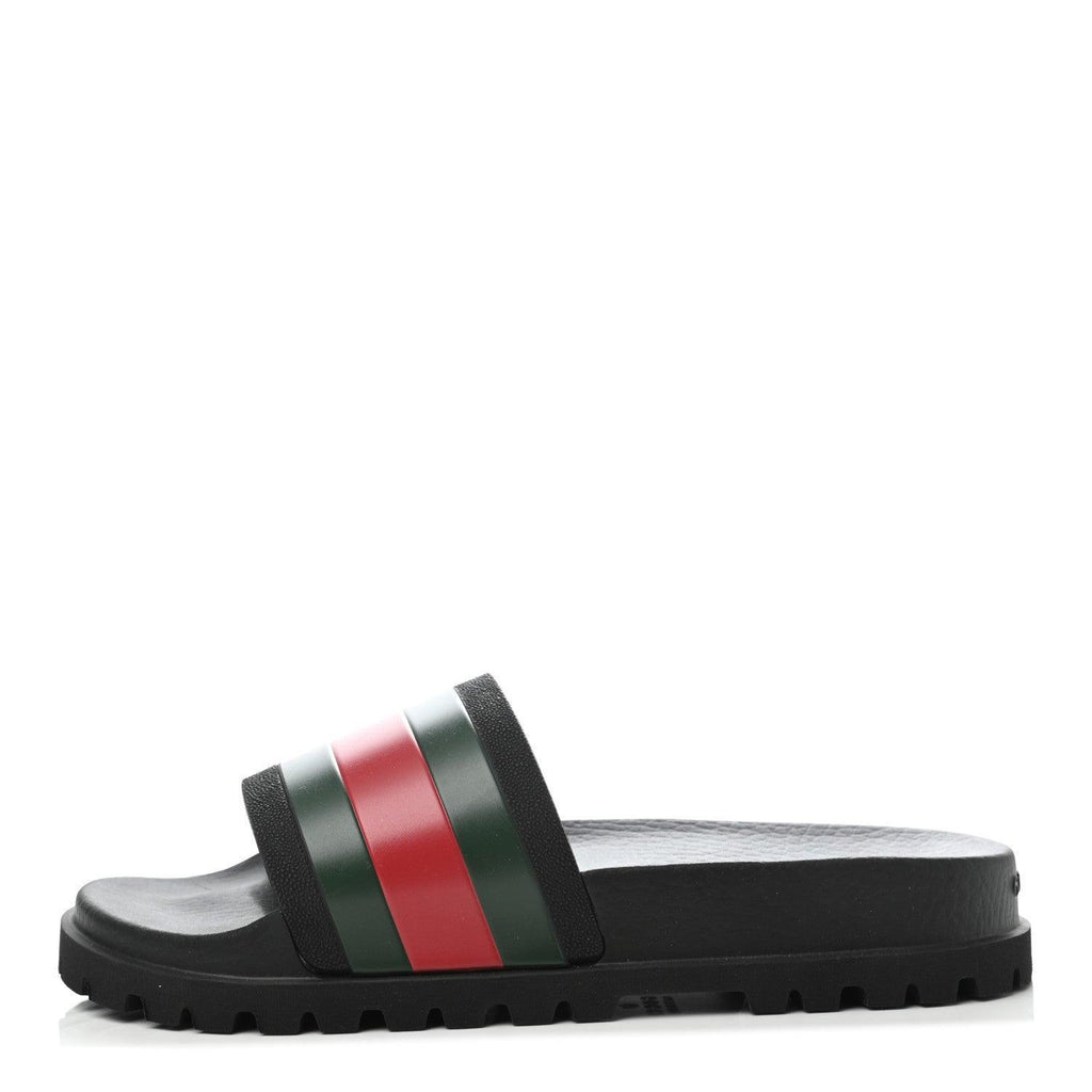 Gucci Rubber Web Mens Lug Sole Slide Sandals  Black Green Red Banlieue91