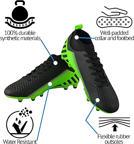 Santos Adult FG Mid Cut Soccer Shoes - Black/Green Vizari Sports
