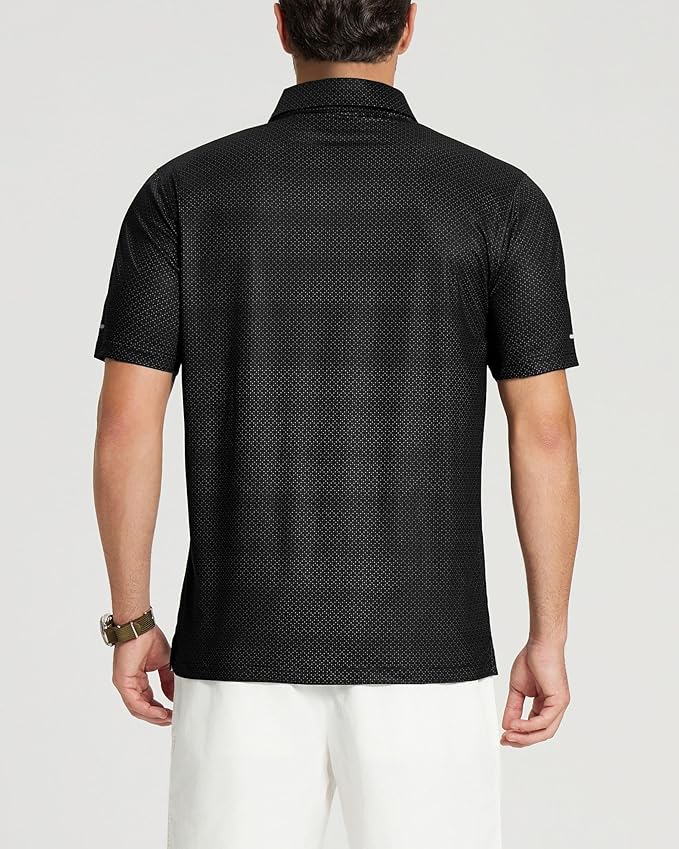 Golf Shirts for Men - Moisture Wicking Short Sleeve Performance Sport Casual Striped Collared Mens Polo Shirt IronWave Fitness