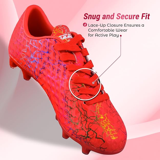 Vizari Zodiac Junior Kids Firm Ground (FG) Soccer Cleats -Red, Youth Sizes 8C Vizari Sports