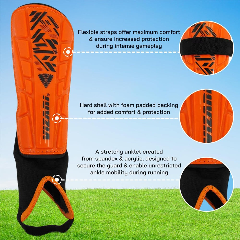 Vizari Malaga Soccer Shin Guards for Youth & Adults -Lightweight Ankle Protection – Orange/Black Vizari Sports