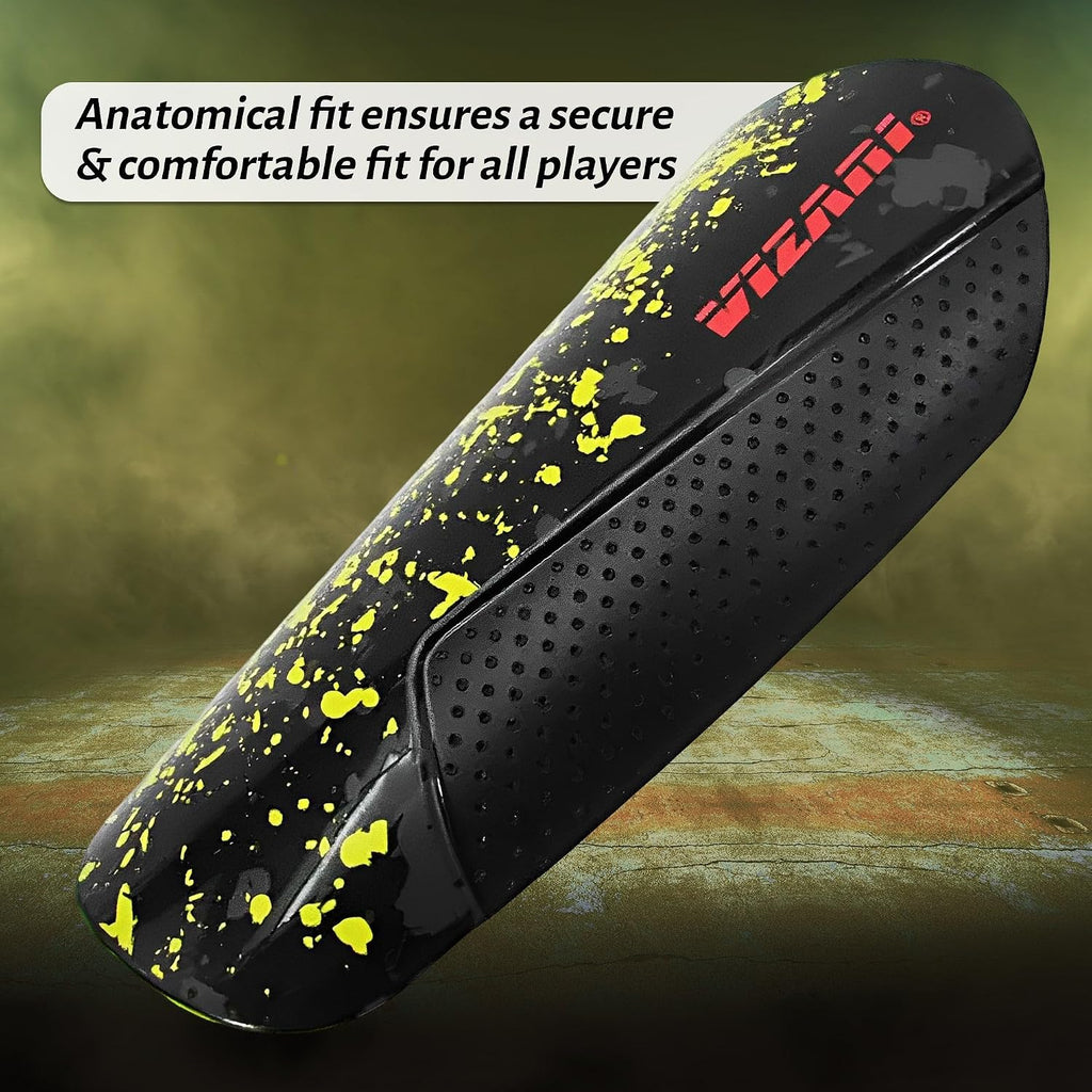 Vizari Sports Elite Soccer Shin Guard with Compression Sleeve, Black/Yellow/Red Vizari Sports