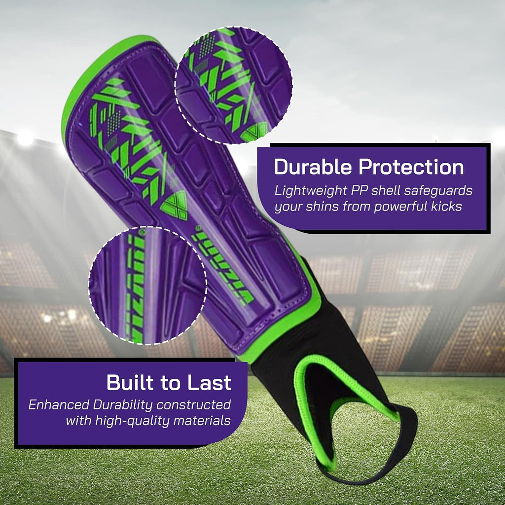 Vizari Malaga Soccer Shin Guards for Youth & Adults -Lightweight Ankle Protection – Purple/Green Vizari Sports