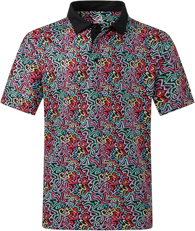 DEOLAX Mens Polo Shirts Fashion Print Mens Golf Shirt Dry Fit Mens Golf Polo Short Sleeve Quick Dry Funny Golf Shirt for Men IronWave Fitness