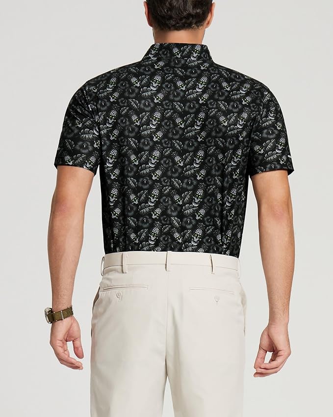 Golf Shirts for Men - Moisture Wicking Short Sleeve Performance Sport Casual Striped Collared Mens Polo Shirt IronWave Fitness
